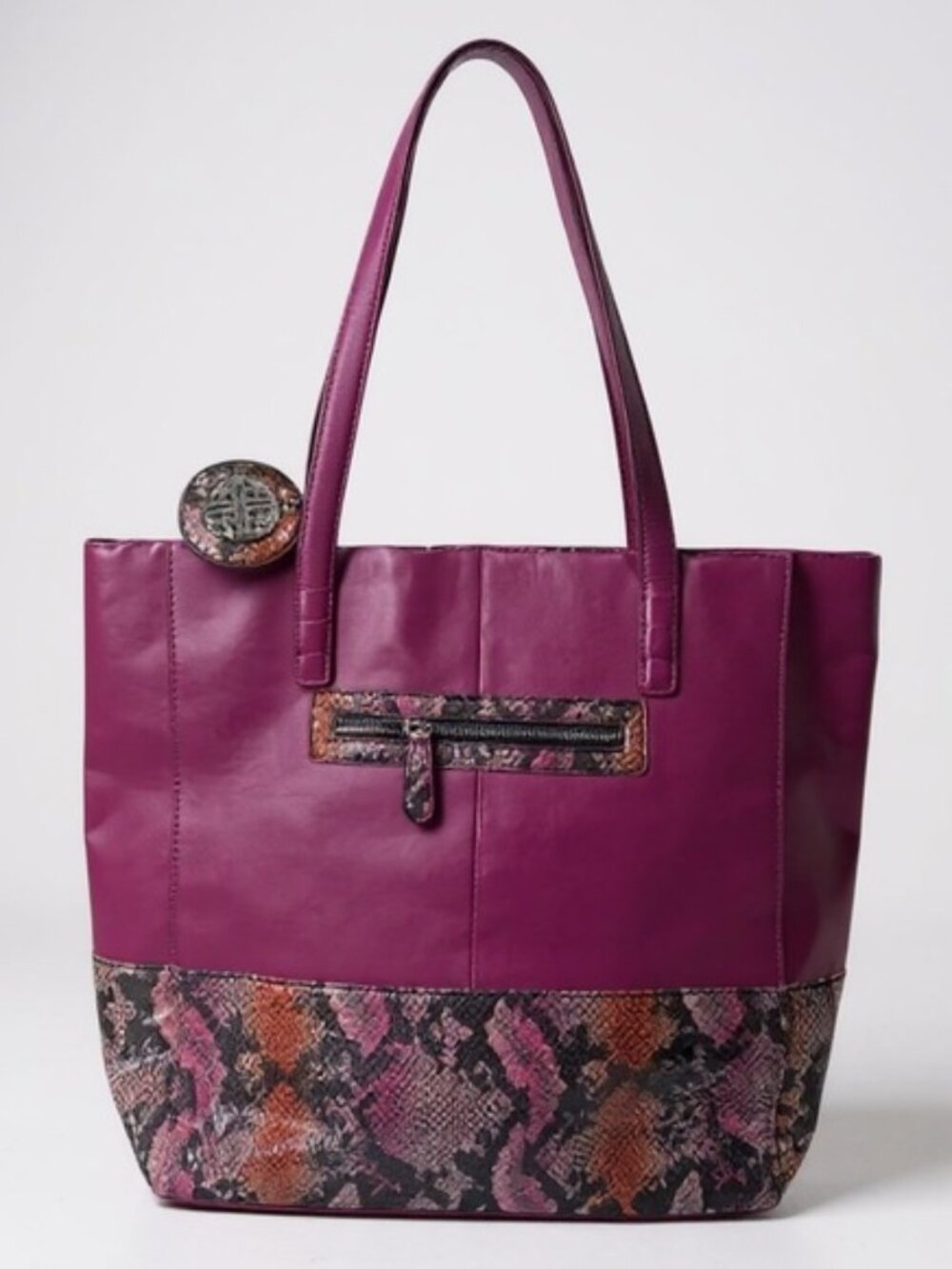 Kate Landry NEW Leather Snake Animal Print Tote Bag Shoulder Satchel FOB Pink